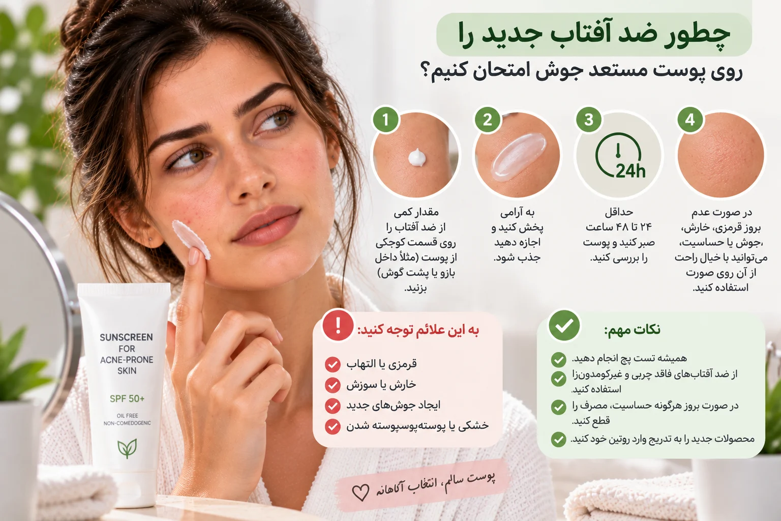 چطور ضد آفتاب جدید را روی پوست مستعد جوش امتحان کنیم؟