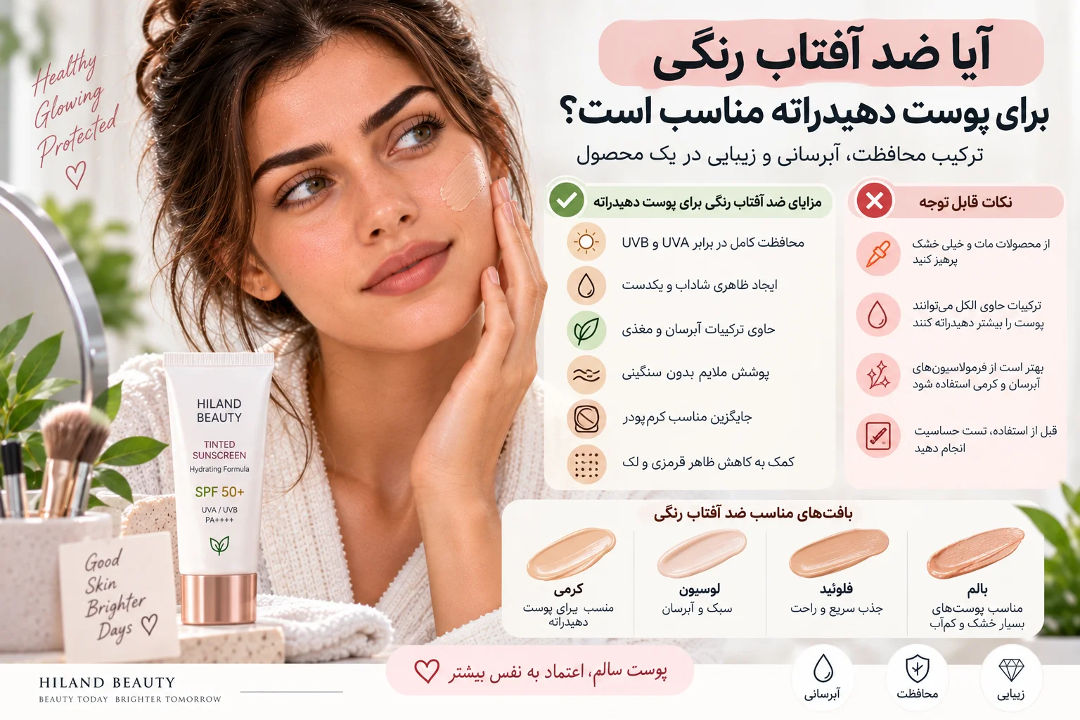 ضد آفتاب برای پوست دهیدراته؛ راهنمای انتخاب محصول مناسب پوست کمآب - وبلاگ هایلند آیا ضد آفتاب رنگی برای پوست دهیدراته مناسب است؟