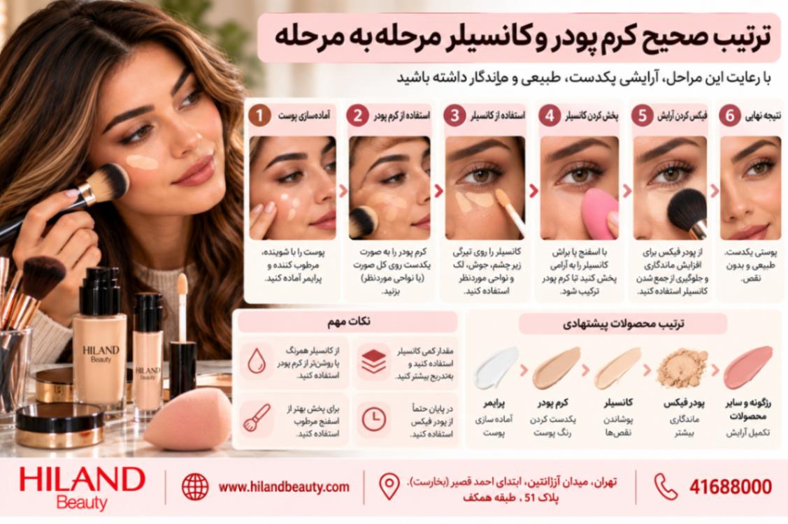 ترتیب صحیح کرم پودر و کانسیلر مرحله‌به‌مرحله